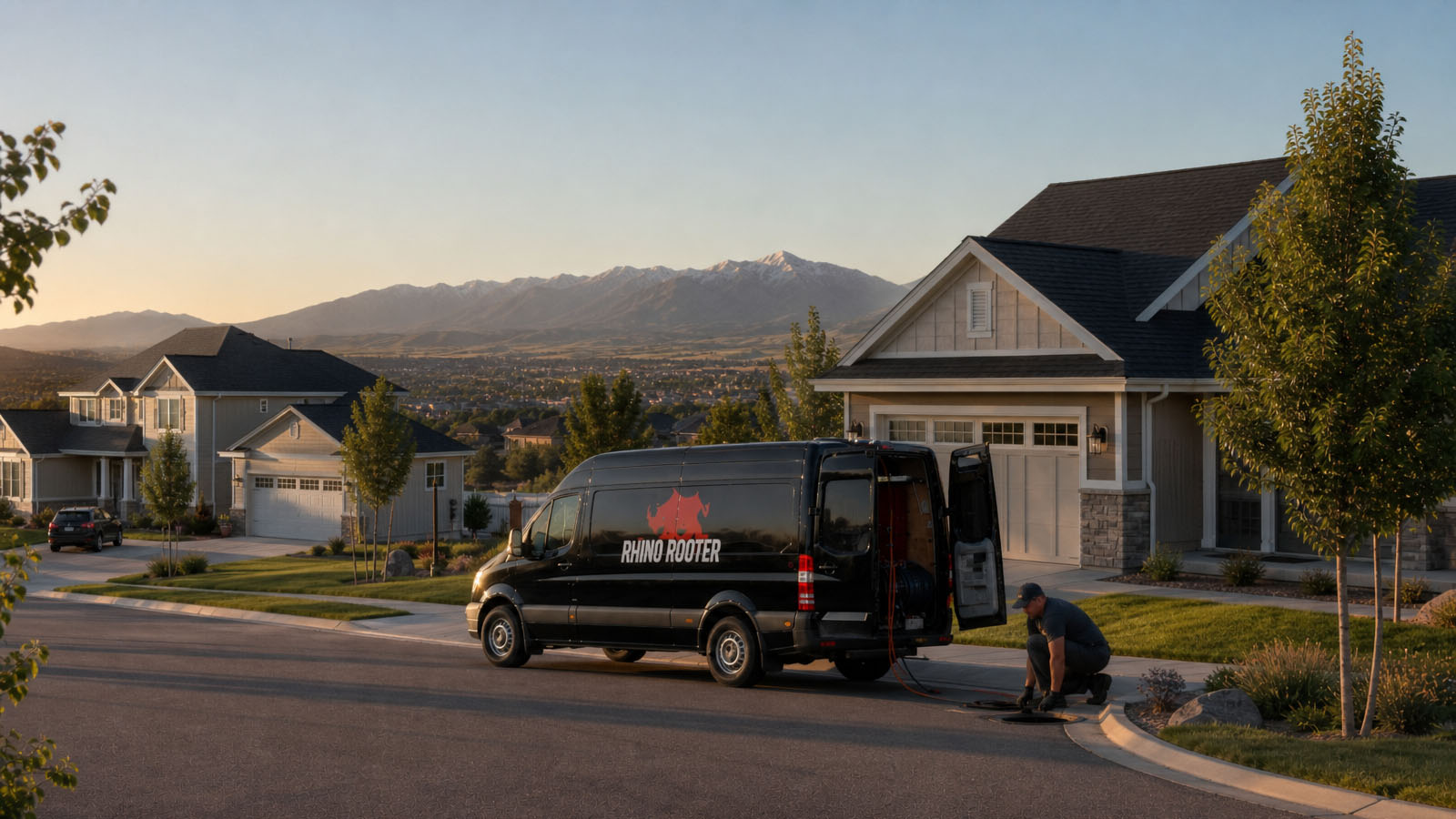 Rhino Rooter crew working a sewer repair in Willard, UT