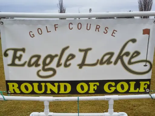A sign offers a round of golf at Eagle Lake golf course, showing it is a fun spot near where Rhino Rooter provides service.