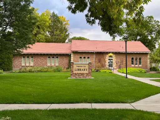 Rhino Rooter welcomes visitors to the Tremonton City Library, a friendly place for learning and reading.