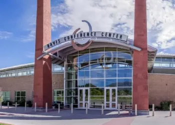 The entrance at Davis Conference Center shows it is a welcoming place for Rhino Rooter events about hydro jetting or sewer repair.